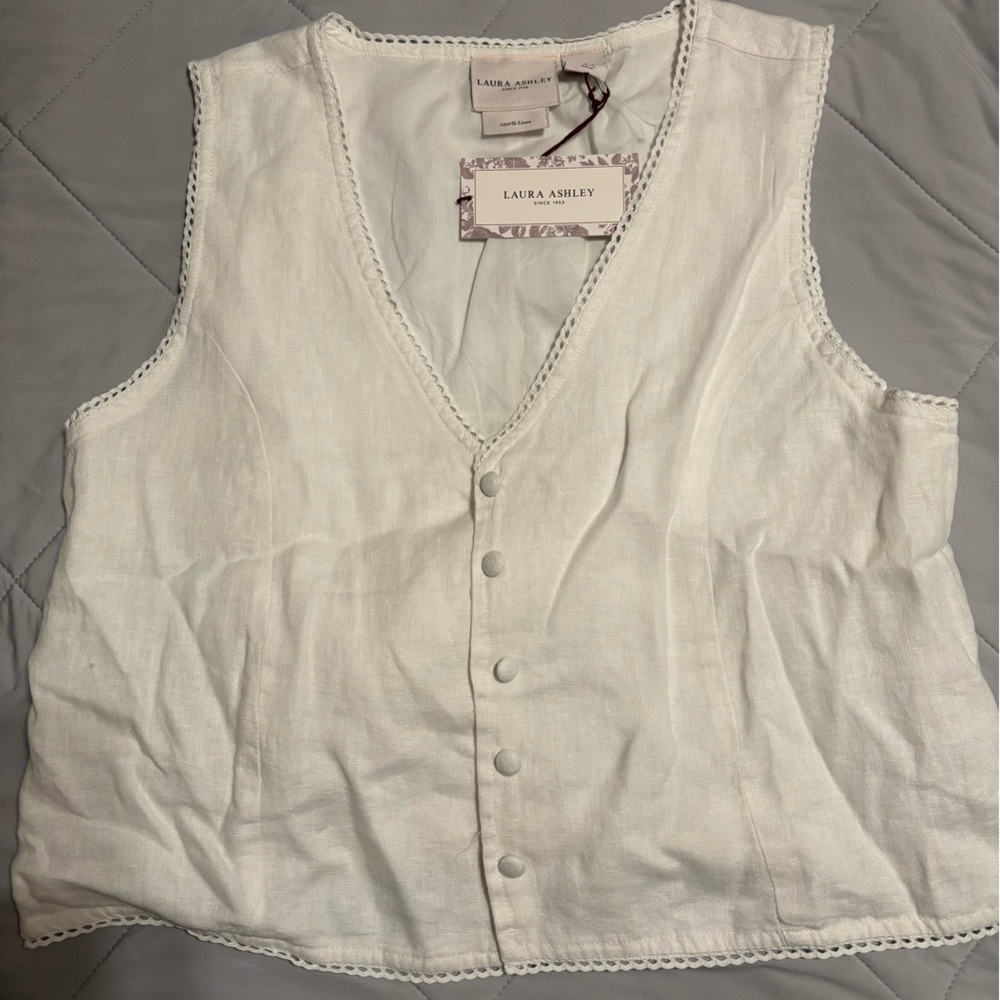 Laura Ashley 100% linen white top